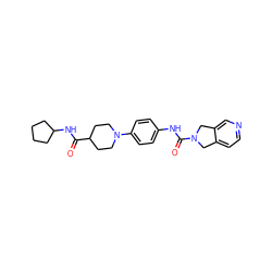 O=C(NC1CCCC1)C1CCN(c2ccc(NC(=O)N3Cc4ccncc4C3)cc2)CC1 ZINC000166019550