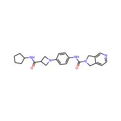 O=C(NC1CCCC1)C1CN(c2ccc(NC(=O)N3Cc4ccncc4C3)cc2)C1 ZINC000166023385