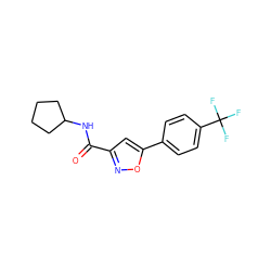 O=C(NC1CCCC1)c1cc(-c2ccc(C(F)(F)F)cc2)on1 ZINC000066077804