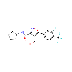 O=C(NC1CCCC1)c1noc(-c2ccc(C(F)(F)F)c(F)c2)c1CO ZINC000072176639