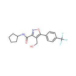 O=C(NC1CCCC1)c1noc(-c2ccc(C(F)(F)F)cc2)c1CO ZINC000072176701