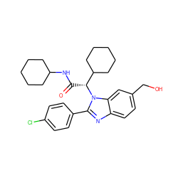 O=C(NC1CCCCC1)[C@H](C1CCCCC1)n1c(-c2ccc(Cl)cc2)nc2ccc(CO)cc21 ZINC000066251207