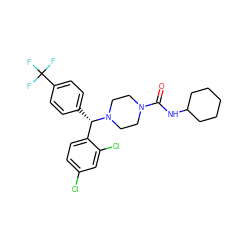 O=C(NC1CCCCC1)N1CCN([C@@H](c2ccc(C(F)(F)F)cc2)c2ccc(Cl)cc2Cl)CC1 ZINC000049036199