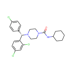 O=C(NC1CCCCC1)N1CCN([C@@H](c2ccc(Cl)cc2)c2ccc(Cl)cc2Cl)CC1 ZINC000042923131