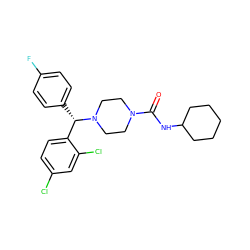 O=C(NC1CCCCC1)N1CCN([C@@H](c2ccc(F)cc2)c2ccc(Cl)cc2Cl)CC1 ZINC000049035944