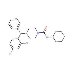 O=C(NC1CCCCC1)N1CCN([C@@H](c2ccccc2)c2ccc(F)cc2Cl)CC1 ZINC000049113439