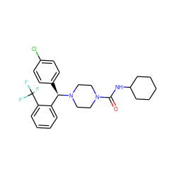 O=C(NC1CCCCC1)N1CCN([C@H](c2ccc(Cl)cc2)c2ccccc2C(F)(F)F)CC1 ZINC000045495358