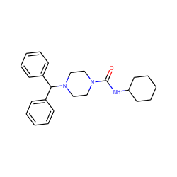 O=C(NC1CCCCC1)N1CCN(C(c2ccccc2)c2ccccc2)CC1 ZINC000013468414