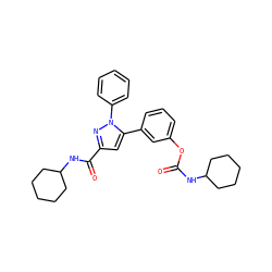 O=C(NC1CCCCC1)Oc1cccc(-c2cc(C(=O)NC3CCCCC3)nn2-c2ccccc2)c1 ZINC000299865228