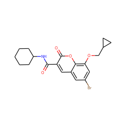 O=C(NC1CCCCC1)c1cc2cc(Br)cc(OCC3CC3)c2oc1=O ZINC000211010340