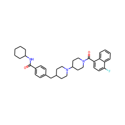 O=C(NC1CCCCC1)c1ccc(CC2CCN(C3CCN(C(=O)c4ccc(F)c5ccccc45)CC3)CC2)cc1 ZINC000029480628