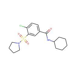 O=C(NC1CCCCC1)c1ccc(Cl)c(S(=O)(=O)N2CCCC2)c1 ZINC000003506545