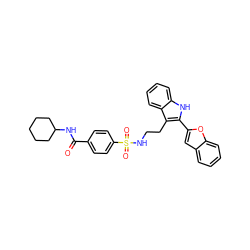 O=C(NC1CCCCC1)c1ccc(S(=O)(=O)NCCc2c(-c3cc4ccccc4o3)[nH]c3ccccc23)cc1 ZINC000014978422