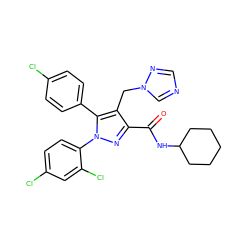 O=C(NC1CCCCC1)c1nn(-c2ccc(Cl)cc2Cl)c(-c2ccc(Cl)cc2)c1Cn1cncn1 ZINC000049771189