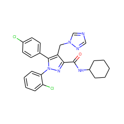 O=C(NC1CCCCC1)c1nn(-c2ccccc2Cl)c(-c2ccc(Cl)cc2)c1Cn1cncn1 ZINC000045357967