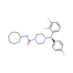 O=C(NC1CCCCCC1)N1CCN([C@H](c2ccc(Cl)cc2)c2cccc(Cl)c2Cl)CC1 ZINC000040914964