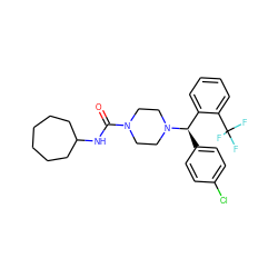 O=C(NC1CCCCCC1)N1CCN([C@H](c2ccc(Cl)cc2)c2ccccc2C(F)(F)F)CC1 ZINC000040421729