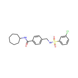 O=C(NC1CCCCCC1)c1ccc(CNS(=O)(=O)c2cccc(Cl)c2)cc1 ZINC000043015081