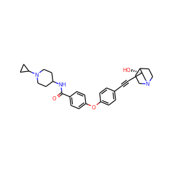 O=C(NC1CCN(C2CC2)CC1)c1ccc(Oc2ccc(C#C[C@]3(O)CN4CCC3CC4)cc2)cc1 ZINC000073220492