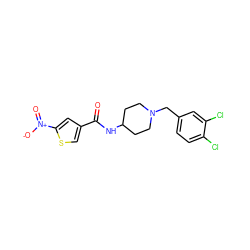 O=C(NC1CCN(Cc2ccc(Cl)c(Cl)c2)CC1)c1csc([N+](=O)[O-])c1 ZINC000040393035