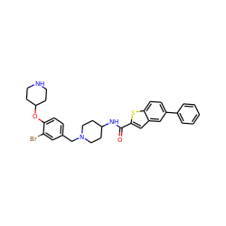 O=C(NC1CCN(Cc2ccc(OC3CCNCC3)c(Br)c2)CC1)c1cc2cc(-c3ccccc3)ccc2s1 ZINC001772576207