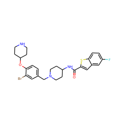 O=C(NC1CCN(Cc2ccc(OC3CCNCC3)c(Br)c2)CC1)c1cc2cc(F)ccc2s1 ZINC001772616329