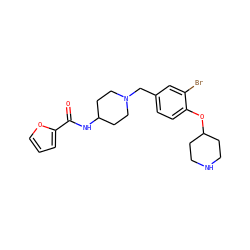 O=C(NC1CCN(Cc2ccc(OC3CCNCC3)c(Br)c2)CC1)c1ccco1 ZINC001772655854