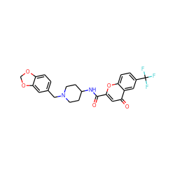 O=C(NC1CCN(Cc2ccc3c(c2)OCO3)CC1)c1cc(=O)c2cc(C(F)(F)F)ccc2o1 ZINC000036351855
