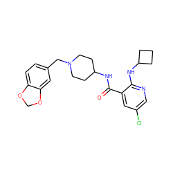 O=C(NC1CCN(Cc2ccc3c(c2)OCO3)CC1)c1cc(Cl)cnc1NC1CCC1 ZINC000028526688