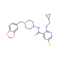 O=C(NC1CCN(Cc2ccc3c(c2)OCO3)CC1)c1cc(Cl)cnc1NCC1CC1 ZINC000028523919