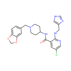 O=C(NC1CCN(Cc2ccc3c(c2)OCO3)CC1)c1cc(Cl)cnc1NCc1c[nH]cn1 ZINC000028526104
