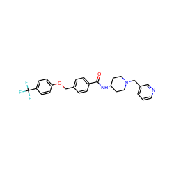 O=C(NC1CCN(Cc2cccnc2)CC1)c1ccc(COc2ccc(C(F)(F)F)cc2)cc1 ZINC000299828956