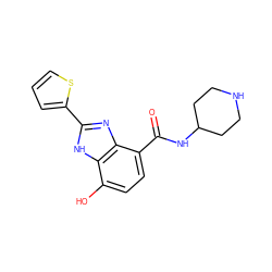 O=C(NC1CCNCC1)c1ccc(O)c2[nH]c(-c3cccs3)nc12 ZINC000118667560