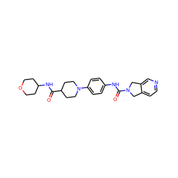 O=C(NC1CCOCC1)C1CCN(c2ccc(NC(=O)N3Cc4ccncc4C3)cc2)CC1 ZINC000167579859