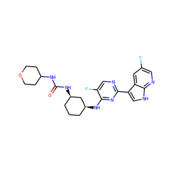 O=C(NC1CCOCC1)N[C@@H]1CCC[C@H](Nc2nc(-c3c[nH]c4ncc(F)cc34)ncc2F)C1 ZINC000299835013