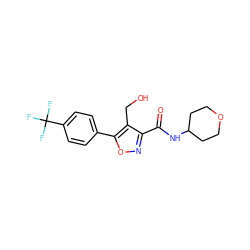 O=C(NC1CCOCC1)c1noc(-c2ccc(C(F)(F)F)cc2)c1CO ZINC000072176738