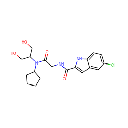O=C(NCC(=O)N(C(CO)CO)C1CCCC1)c1cc2cc(Cl)ccc2[nH]1 ZINC000028123971