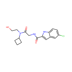 O=C(NCC(=O)N(CCO)C1CCC1)c1cc2cc(Cl)ccc2[nH]1 ZINC000028330438