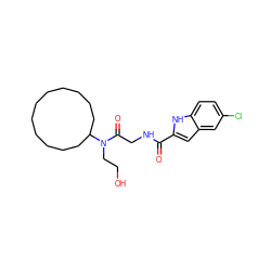 O=C(NCC(=O)N(CCO)C1CCCCCCCCCCC1)c1cc2cc(Cl)ccc2[nH]1 ZINC000028126875