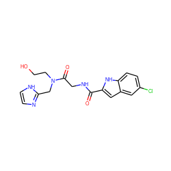 O=C(NCC(=O)N(CCO)Cc1ncc[nH]1)c1cc2cc(Cl)ccc2[nH]1 ZINC000028123499