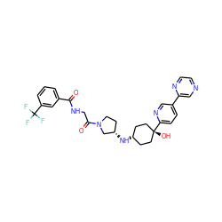 O=C(NCC(=O)N1CC[C@H](N[C@H]2CC[C@@](O)(c3ccc(-c4cnccn4)cn3)CC2)C1)c1cccc(C(F)(F)F)c1 ZINC000261076014