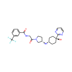 O=C(NCC(=O)N1CC[C@H](N[C@H]2CC[C@@](O)(c3ncccn3)CC2)C1)c1cccc(C(F)(F)F)c1 ZINC000254124684