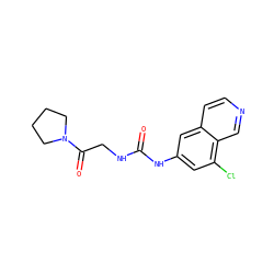 O=C(NCC(=O)N1CCCC1)Nc1cc(Cl)c2cnccc2c1 ZINC001772639763