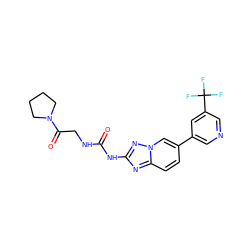 O=C(NCC(=O)N1CCCC1)Nc1nc2ccc(-c3cncc(C(F)(F)F)c3)cn2n1 ZINC000095565949