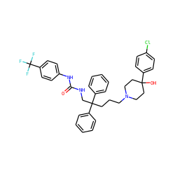 O=C(NCC(CCCN1CCC(O)(c2ccc(Cl)cc2)CC1)(c1ccccc1)c1ccccc1)Nc1ccc(C(F)(F)F)cc1 ZINC000027211926