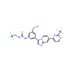 O=C(NCC(F)(F)F)Nc1cc(CO)cc(-c2cnc3cc(-c4ccnc(C(F)(F)F)n4)ccn23)c1 ZINC000169704741