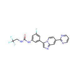 O=C(NCC(F)(F)F)Nc1cc(F)cc(-c2cnc3cc(-c4ncccn4)ccn23)c1 ZINC000169704748