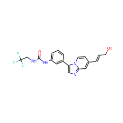 O=C(NCC(F)(F)F)Nc1cccc(-c2cnc3cc(/C=C/CO)ccn23)c1 ZINC000169704672