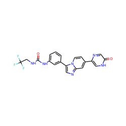 O=C(NCC(F)(F)F)Nc1cccc(-c2cnc3cc(-c4c[nH]c(=O)cn4)ccn23)c1 ZINC000147075437