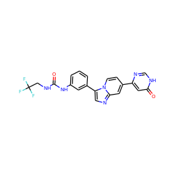 O=C(NCC(F)(F)F)Nc1cccc(-c2cnc3cc(-c4cc(=O)[nH]cn4)ccn23)c1 ZINC000205244294